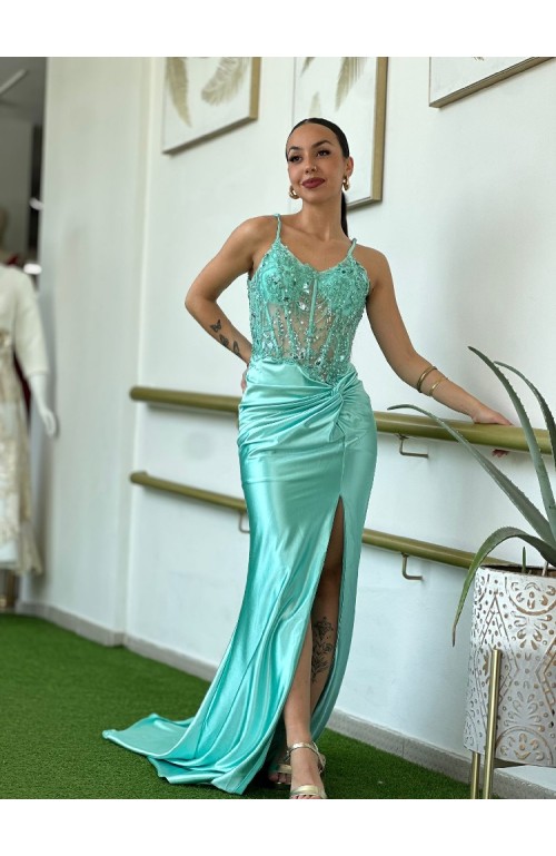 9877 VERDE AGUA VESTIDO LEA