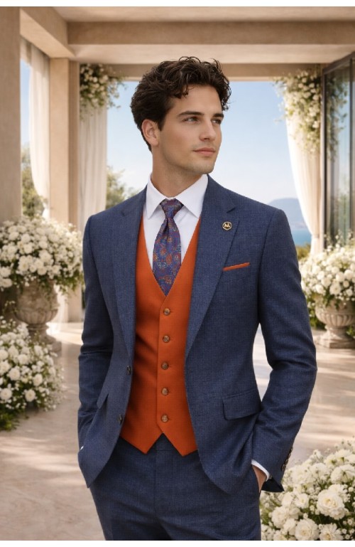 11309 AZUL INDIGO Traje + chaleco Lorenzo